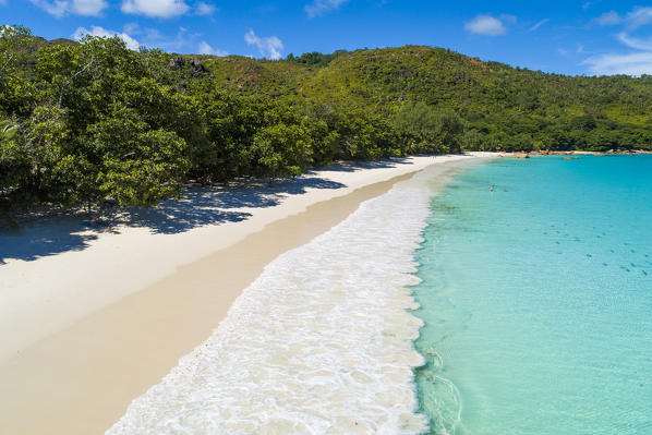 Aerial view of Anse Lazio beach. Praslin island, Seychelles, Africa