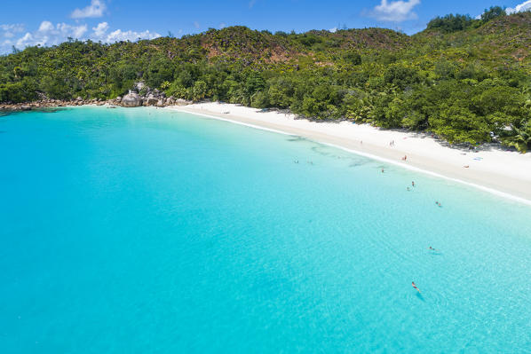 Aerial view of Anse Lazio beach. Praslin island, Seychelles, Africa