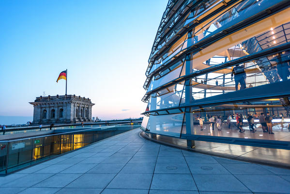 Night view of Reichstag Dome, Parliament building in Berlin, Germany, Europe
