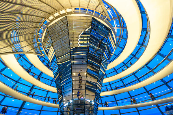 Night view of Reichstag Dome, Parliament building in Berlin, Germany, Europe
