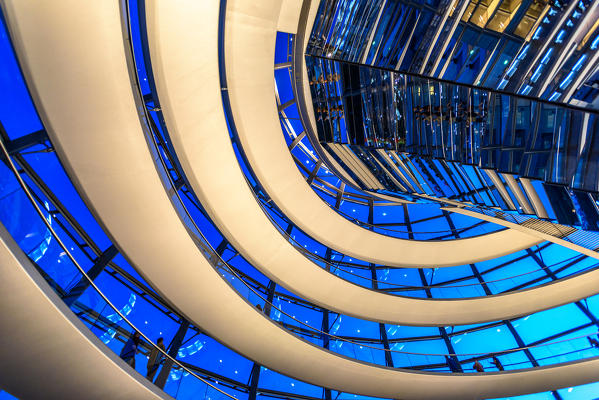 Night view of Reichstag Dome, Parliament building in Berlin, Germany, Europe
