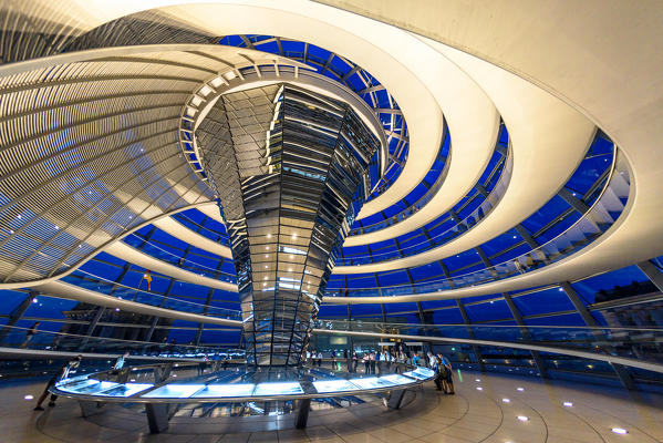 Night view of Reichstag Dome, Parliament building in Berlin, Germany, Europe