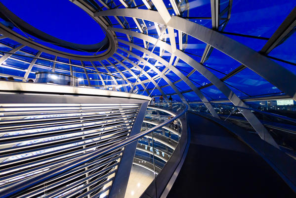 Night view of Reichstag Dome, Parliament building in Berlin, Germany, Europe