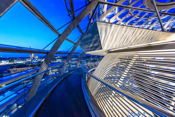 Night view of Reichstag Dome, Parliament building in Berlin, Germany, Europe