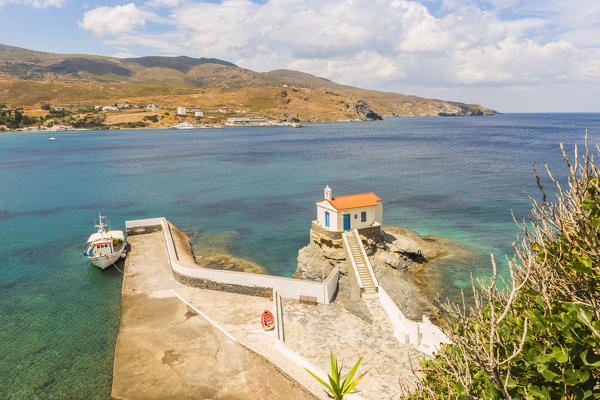 Church St. Thalassini on the coast of Andros village, Cyclades Archipelago, Greece, Europe