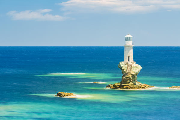Tourlitis lighthouse, the first automatic offshore lighthouse in Greece, Andros, Cyclades Archipelago, Greece, Europe