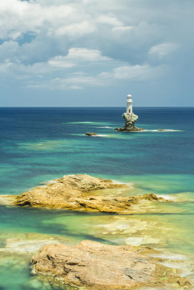 Tourlitis lighthouse, the first automatic offshore lighthouse in Greece, Andros, Cyclades Archipelago, Greece, Europe