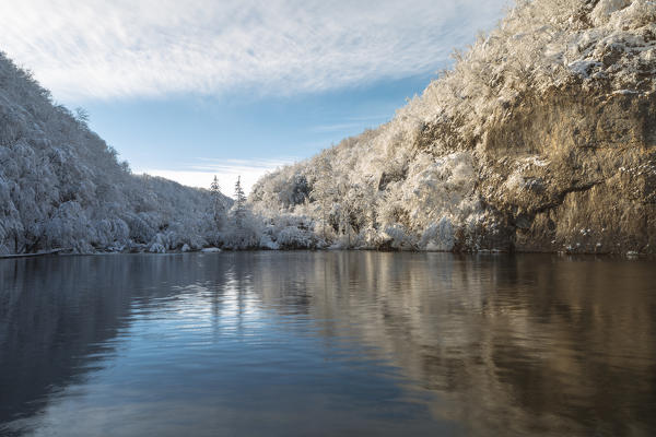 Lake and forests of Plitvice Lakes National Park in winter, Plitvicka Jezera, Lika and  Senj County, Croatia