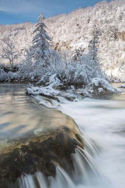 Crystalline water of Plitvice Lakes National Park in winter, Plitvicka Jezera, Lika and  Senj County, Croatia