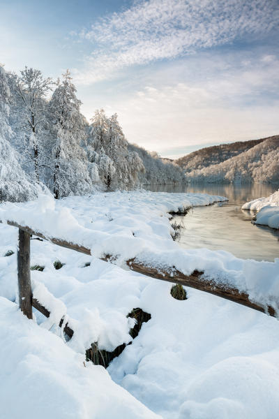 River and forests of Plitvice Lakes National Park in winter, Plitvicka Jezera, Lika and  Senj County, Croatia