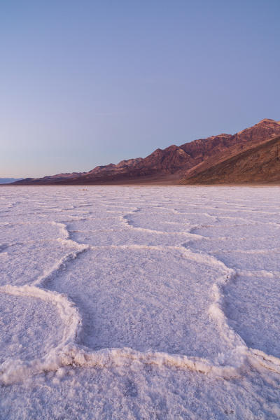 Sunset at Badwater Basin, the lowest point in north america, Death Valley National Park, Inyo County, California, North America, USA