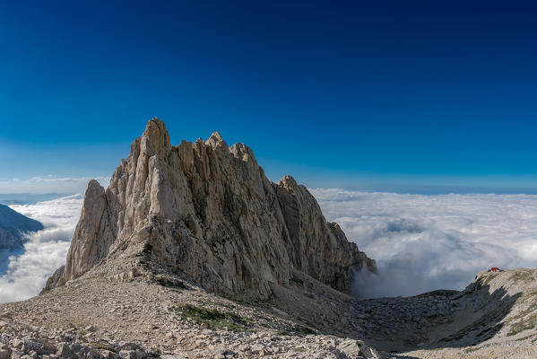 Corno Piccolo of Gran Sasso into the clouds, Campo Imperatore, L'Aquila province, Abruzzo, Italy, Europe