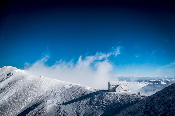 Rifugio Duca degli Abruzzi during an ice and wind storm, Campo Imperatore, L'Aquila province, Abruzzo, Italy, Europe