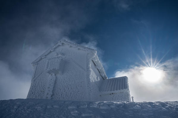 Rifugio Duca degli Abruzzi covered with ice, Campo Imperatore, L'Aquila province, Abruzzo, Italy, Europe