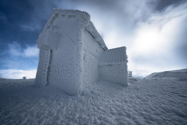Rifugio Duca degli Abruzzi covered with ice, Campo Imperatore, L'Aquila province, Abruzzo, Italy, Europe