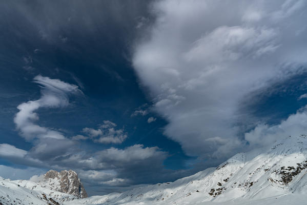 The plain of Campo Imperatore with the Gran Sasso in winter, Campo Imperatore, L'Aquila province, Abruzzo, Italy, Europe