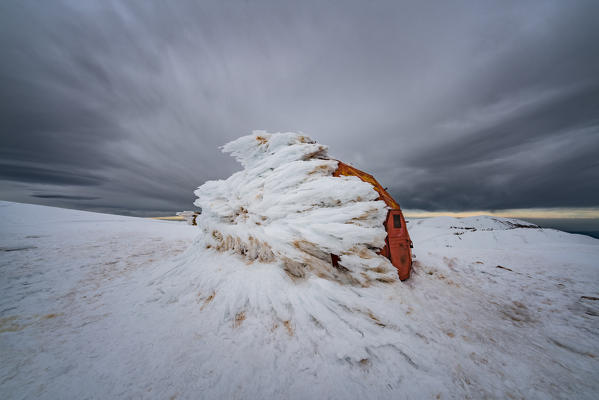 Bivacco Pelino on Monte Amaro covered with ice, Maiella, L'Aquila province, Abruzzo, Italy, Europe