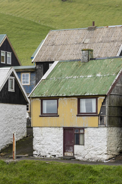 Traditional houses of Mykines, Mykines island, Faroe Islands, Denmark, Europe