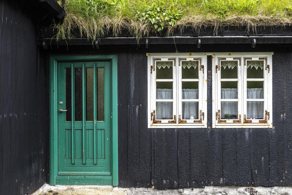 Details of traditional house of Mykines, Mykines island, Faroe Islands, Denmark, Europe