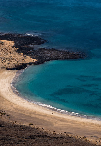 Mirador del Rio, beach in front of La Graciosa island, Lanzarote, Canary island, Spain, Europe