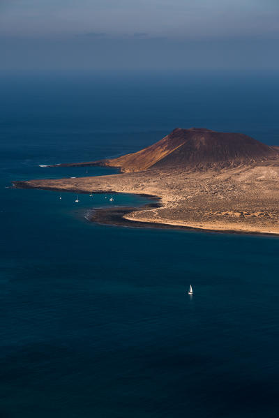 La Graciosa island and small boats, Canary island, Spain, Europe