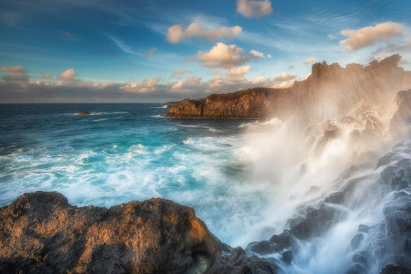 Splash of the waves, Los Hervideros, Lanzarote, Canary island, Spain, Europe