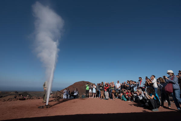 Geyser at Timanfaya National Park, Lanzarote, Canary island, Spain, Europe