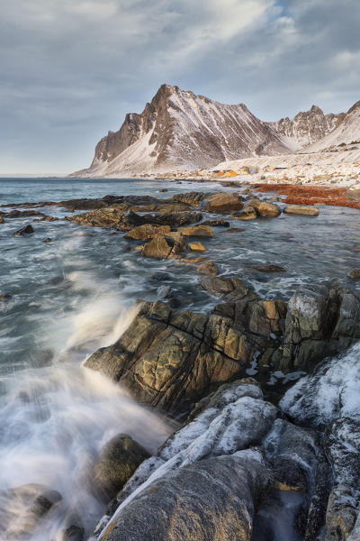 the little village of Vikten during a winter day, municipality of Flakstad, Flakstadoya, Nordland, Lofoten islands, Norway, Scandinavia, Europe