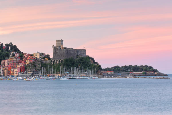 a long exposure to capture a cloudy sunrise at Lerici castle, municipality of Lerici, La Spezia province, Liguria district, Italy, Europe