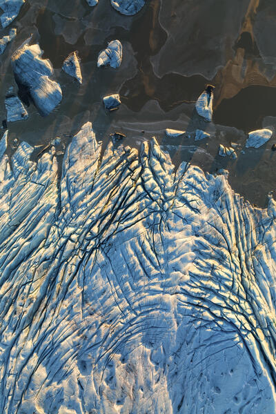 aerial view taken by drone of Skaftafellsjokull glacier, Austurland, Iceland, Europe