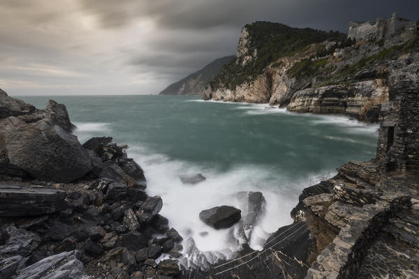 sea storm in Byron's Cave, municipality of Portovenere, La Spezia provence, Liguria, Italy, Europe