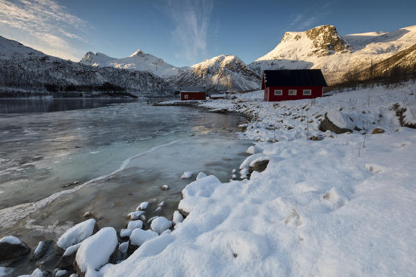 sunrise at Fiskefjorden, municipality of Tjeldsund, Lofoten Island, Norway, Europe