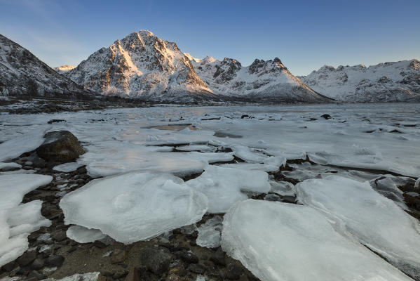 sunrise at Austnesfjorden, municipality of Vagan, Lofoten Island, Norway, Europe