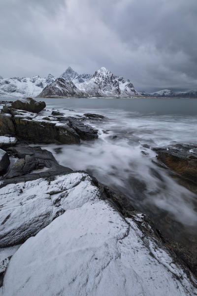 sea scape in Vareid, municipality of Flakstad, Lofoten Island, Norway, Europe