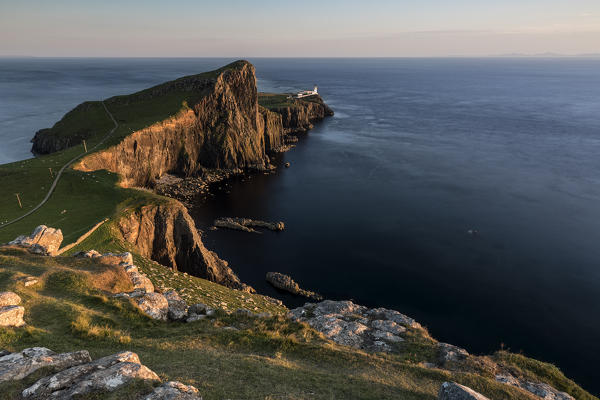summer sunset at Neist Point Lighthouse, Isle of Skye, Inner hebrides, Scotland, Europe