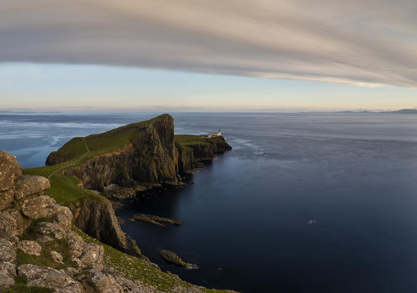 summer sunset at Neist Point Lighthouse, Isle of Skye, Inner hebrides, Scotland, Europe