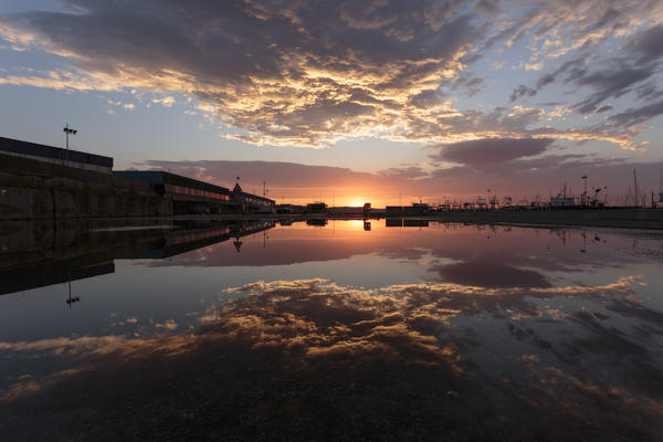 Fano harbor reflection at sunset, Pesaro Urbino, Le Marche, Italy