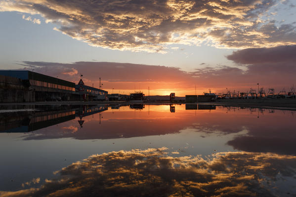 Fano harbor reflection at sunset, Pesaro Urbino, Le Marche, Italy