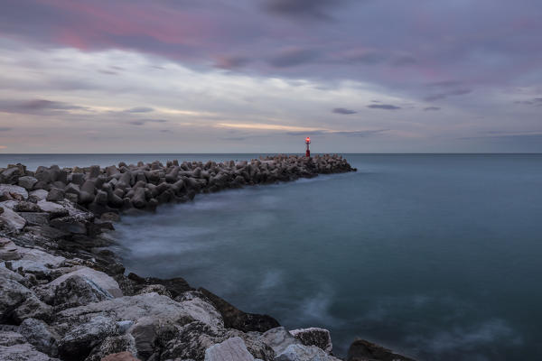 Fano headlight at dusk, Pesaro Urbino, Marche, Italy