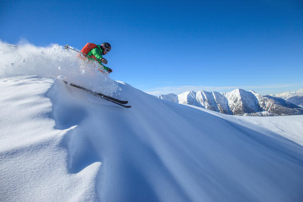 Freeride on Meriggio peak, Orobie alps, Lombardy, Italy, Europe