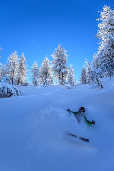 Freeride at Meriggio peak, Orobie alps, Lombardy, Italy