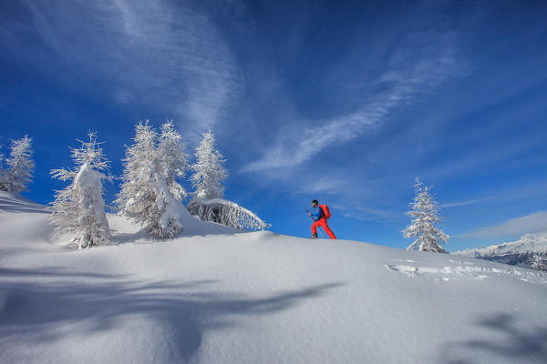 Orobie alps, ski mountainering at Meriggio peak, Lombardy, Italy