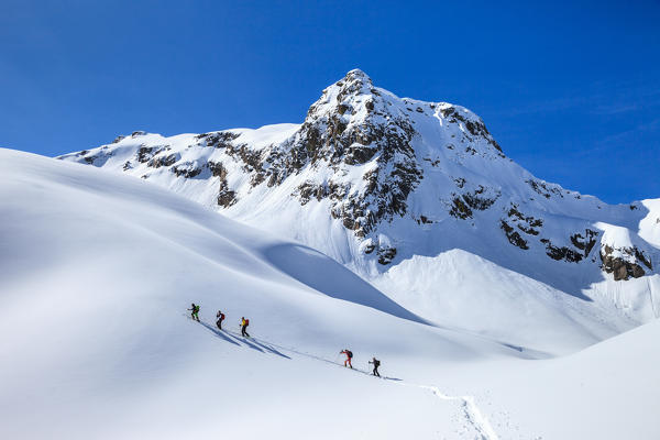 Ski mountainering at Bondone valley, Orobie alps, Lombardy, Italy