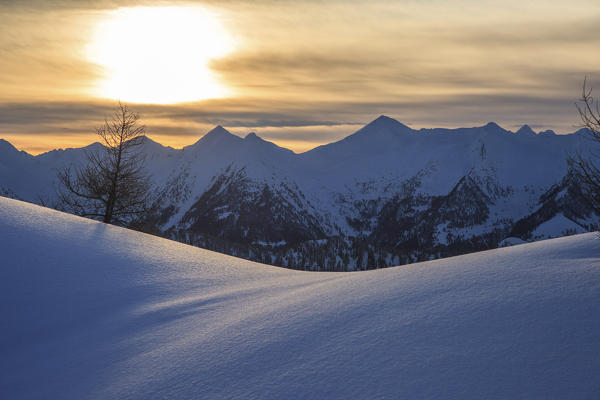 Orobie alps, sunset in Bitto valley, Lombardy, Italy