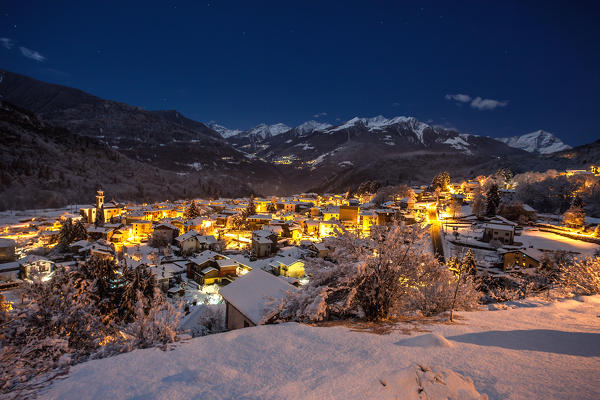 Dazio village by night, Valtellina, Lombardy, Italy