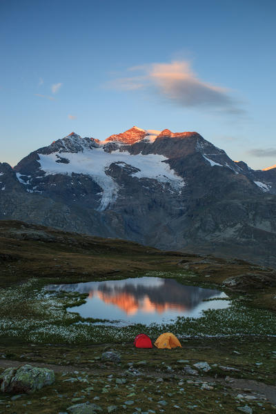 Camping from Bernina pass, in the background Cambrena peak, Engiadin, Switzerland