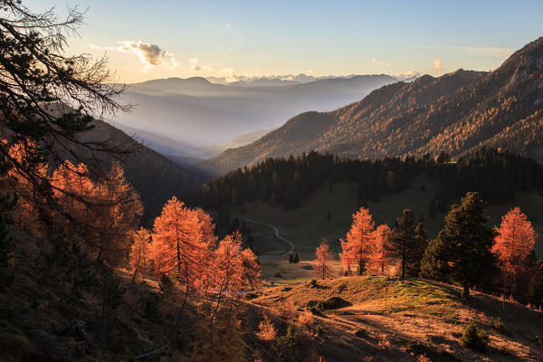 Dolomites, the last light in Funes valley, natural park Puez Odle, Trentin Alto Adige, Italy 