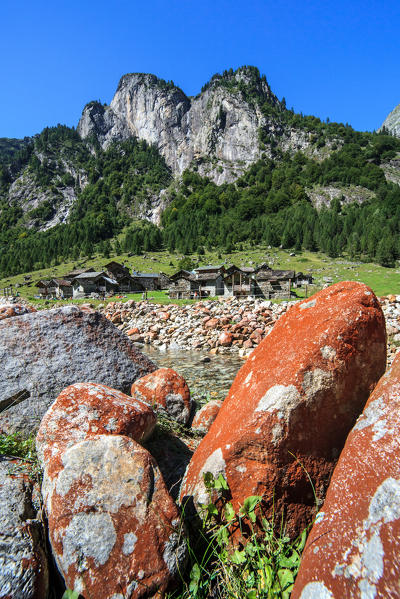 Red rocks in the Bodengo valley, Corte Terza village, Chiavenna valley, Lombardy, Italy