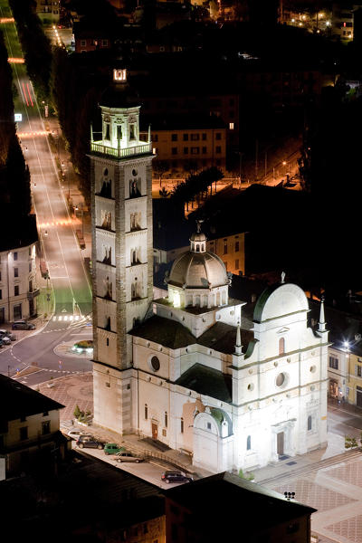 Valtellina, Church at Tirano by night, Lombardy, Italy