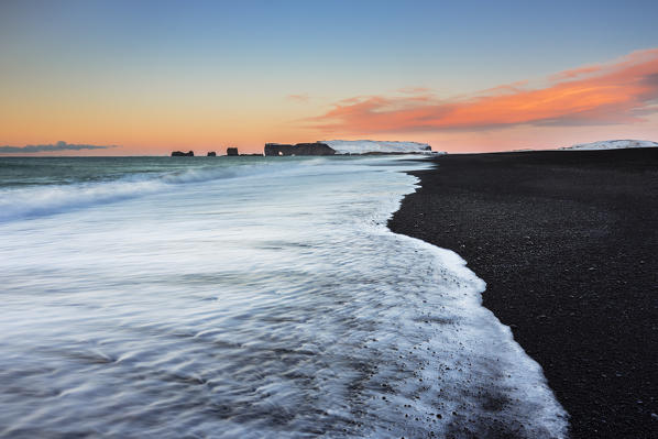 Sunrise at Reynisfjara beach, Vík í Mýrdal, Southern Iceland, Iceland, Northern Europe
